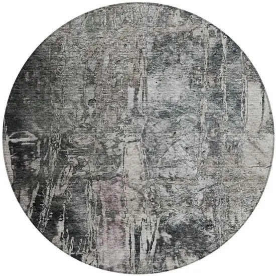 8' Gray And Silver Round Abstract Washable Indoor Outdoor Area Rug Photo 4