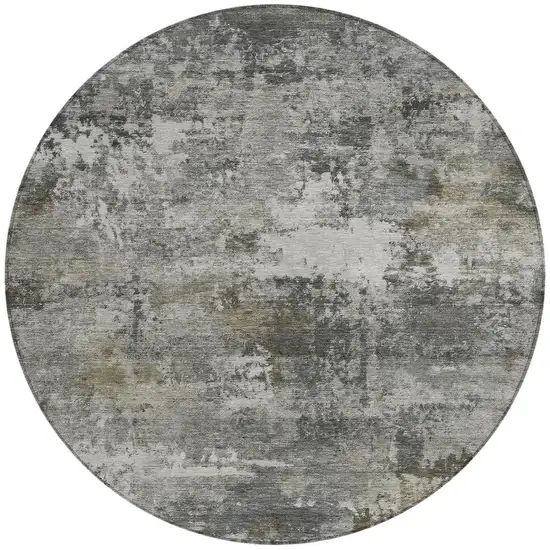 8' Gray And Silver Round Abstract Washable Indoor Outdoor Area Rug Photo 3