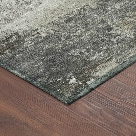 8' Gray And Silver Round Abstract Washable Indoor Outdoor Area Rug Photo 8