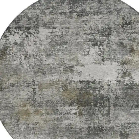 8' Gray And Silver Round Abstract Washable Indoor Outdoor Area Rug Photo 2
