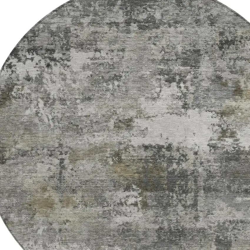 8' Gray And Silver Round Abstract Washable Indoor Outdoor Area Rug Photo 2