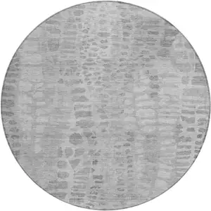 Photo of 8' Gray And Silver Round Abstract Washable Indoor Outdoor Area Rug