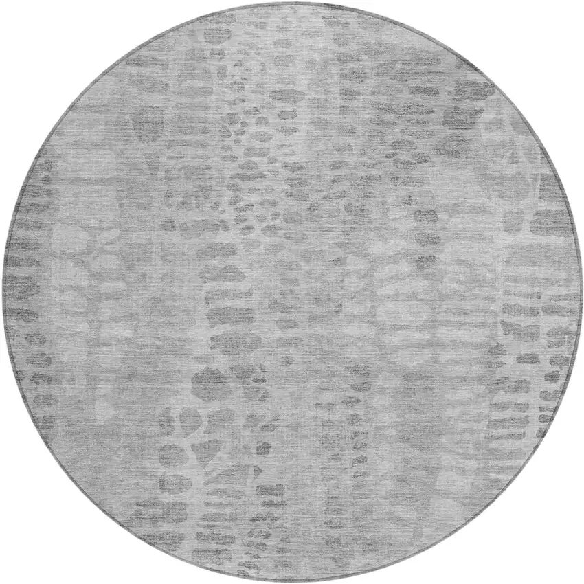 8' Gray And Silver Round Abstract Washable Indoor Outdoor Area Rug Photo 1
