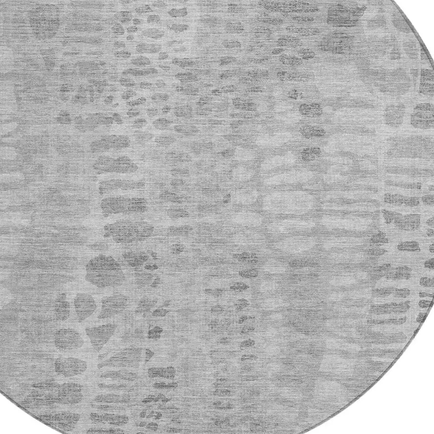 8' Gray And Silver Round Abstract Washable Indoor Outdoor Area Rug Photo 2