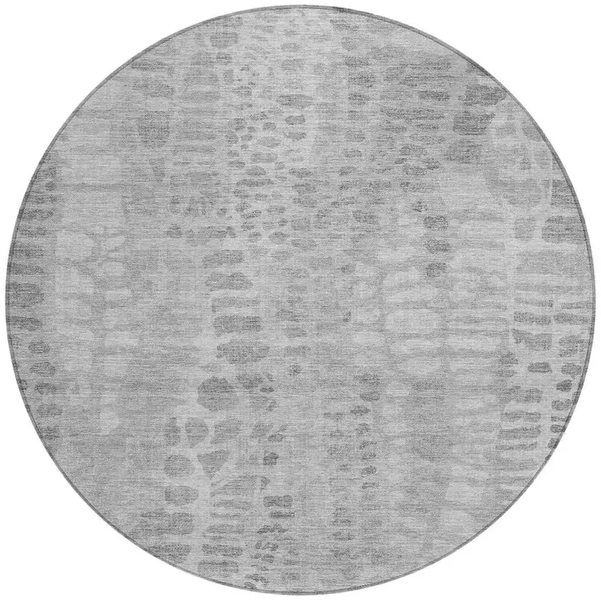 8' Gray And Silver Round Abstract Washable Indoor Outdoor Area Rug Photo 3