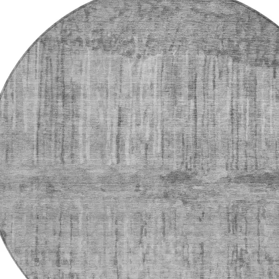 8' Gray And Silver Round Abstract Washable Indoor Outdoor Area Rug Photo 2