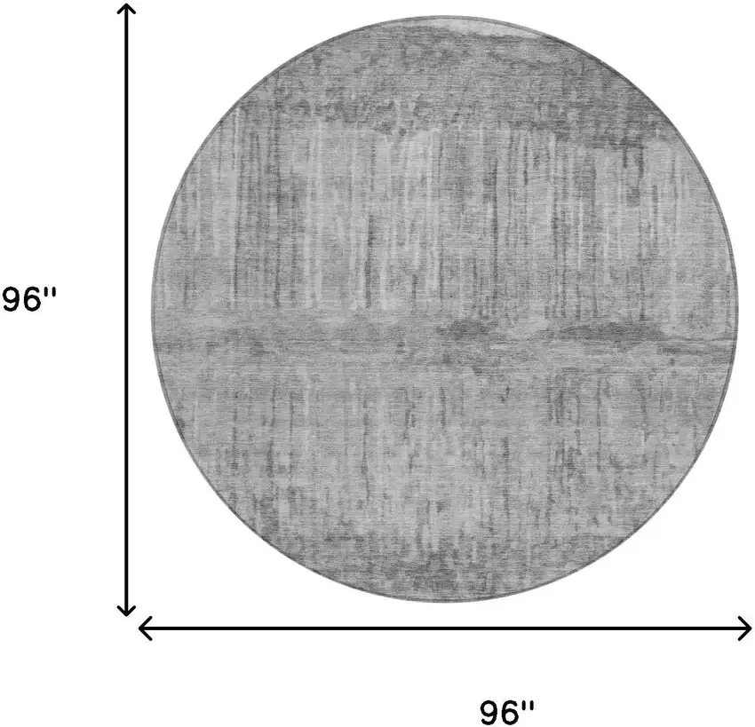 8' Gray And Silver Round Abstract Washable Indoor Outdoor Area Rug Photo 8