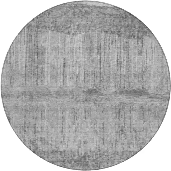 8' Gray And Silver Round Abstract Washable Indoor Outdoor Area Rug Photo 1