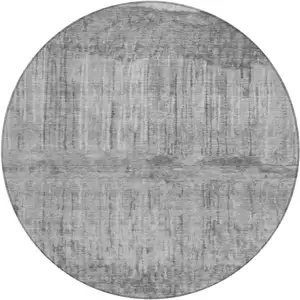 Photo of 8' Gray And Silver Round Abstract Washable Indoor Outdoor Area Rug