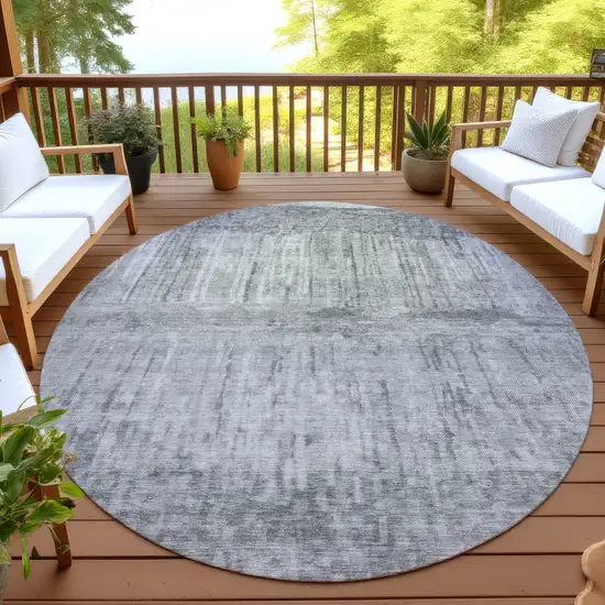 8' Gray And Silver Round Abstract Washable Indoor Outdoor Area Rug Photo 4