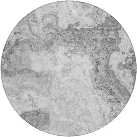 8' Gray And Silver Round Abstract Washable Indoor Outdoor Area Rug Photo 2