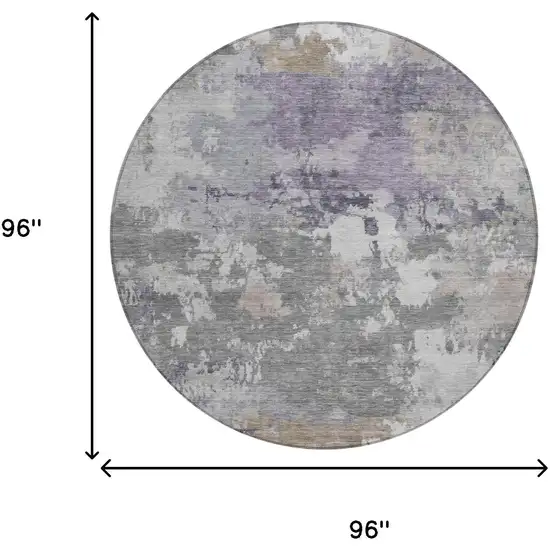8' Gray And Silver Round Abstract Washable Indoor Outdoor Area Rug Photo 5