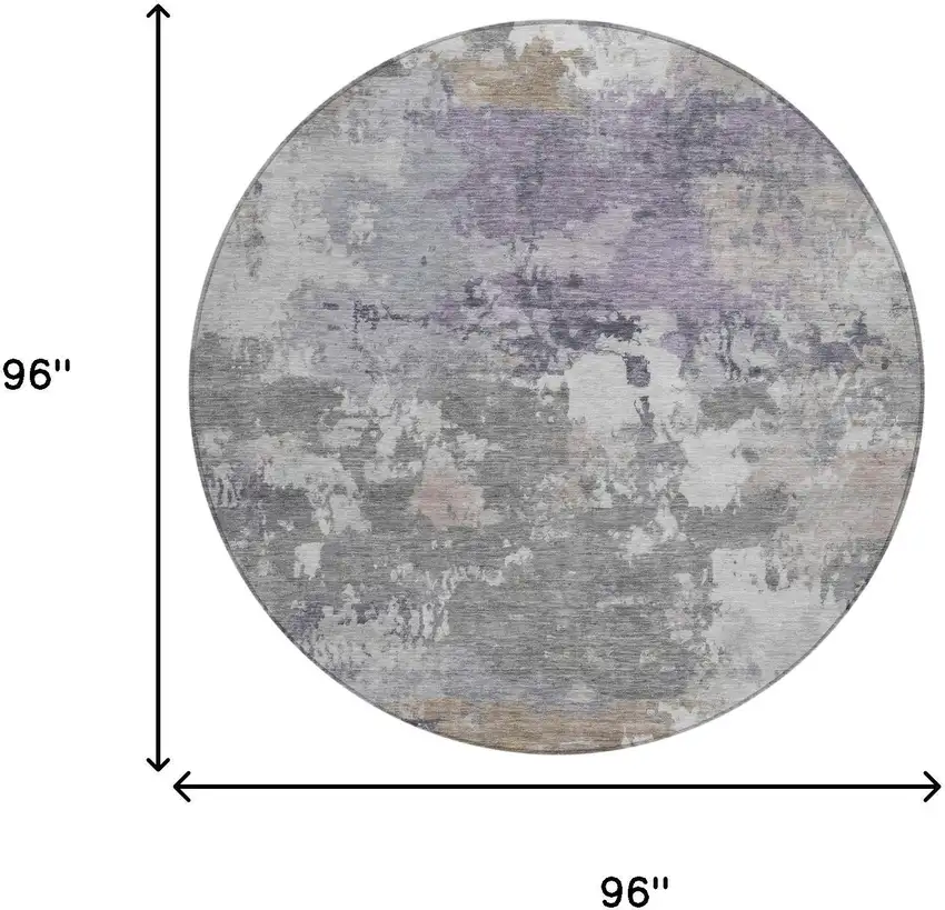 8' Gray And Silver Round Abstract Washable Indoor Outdoor Area Rug Photo 5