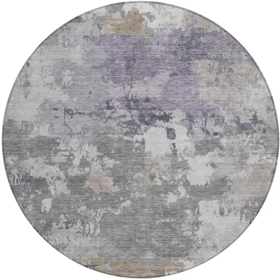 8' Gray And Silver Round Abstract Washable Indoor Outdoor Area Rug Photo 2