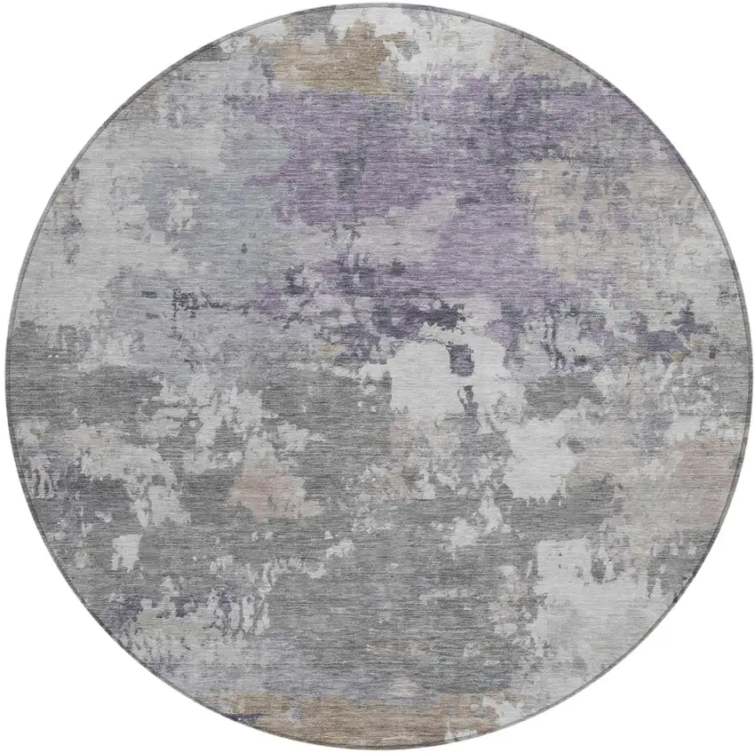 8' Gray And Silver Round Abstract Washable Indoor Outdoor Area Rug Photo 2