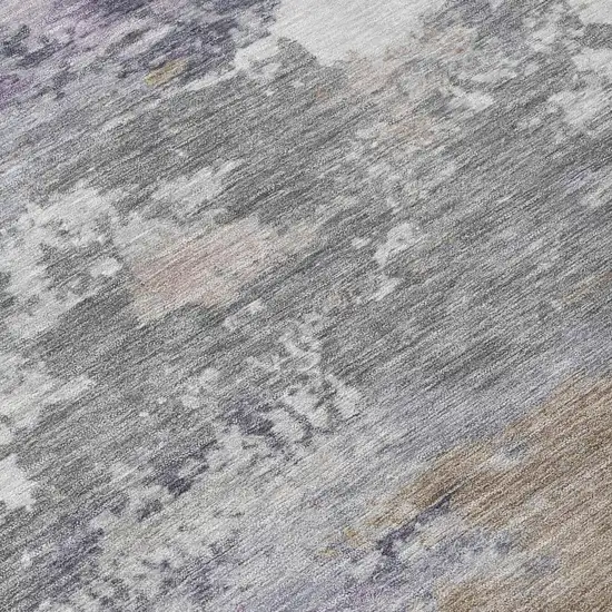 8' Gray And Silver Round Abstract Washable Indoor Outdoor Area Rug Photo 4