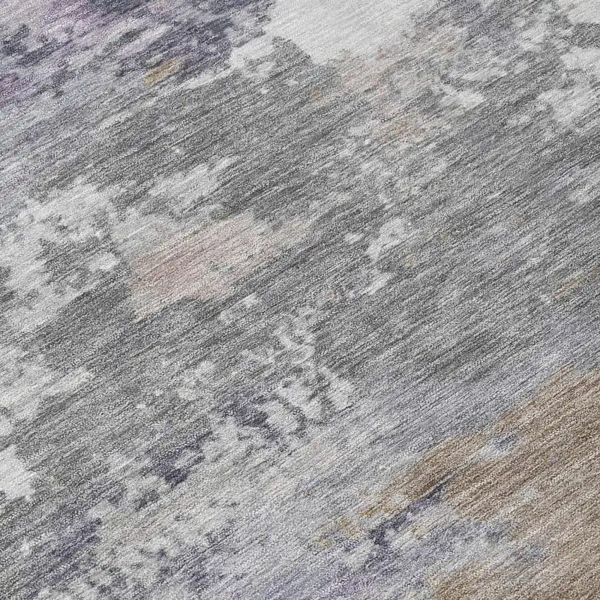 8' Gray And Silver Round Abstract Washable Indoor Outdoor Area Rug Photo 4