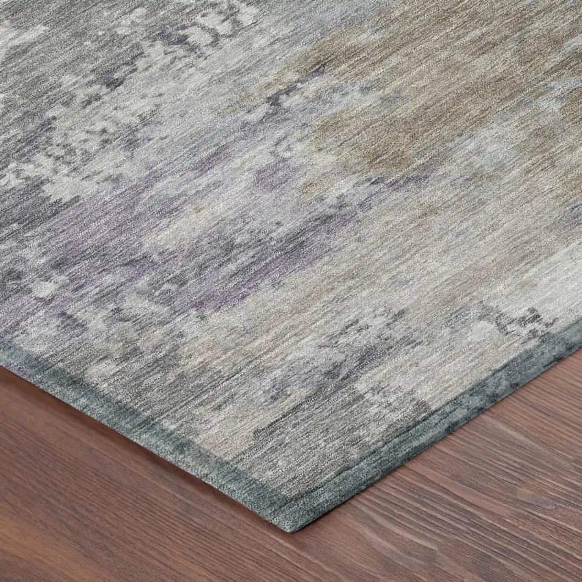 8' Gray And Silver Round Abstract Washable Indoor Outdoor Area Rug Photo 3