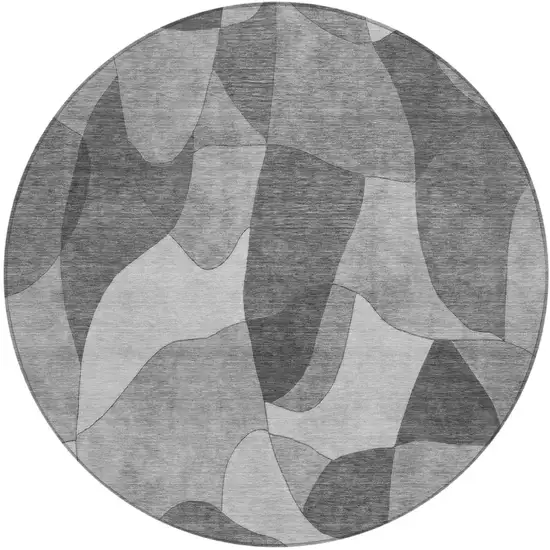 8' Gray And Silver Round Abstract Washable Indoor Outdoor Area Rug Photo 2
