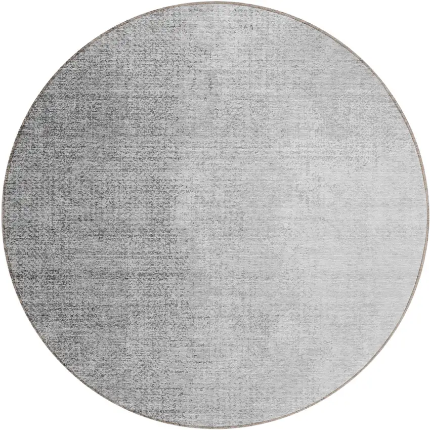 8' Gray And Silver Round Abstract Washable Indoor Outdoor Area Rug Photo 2