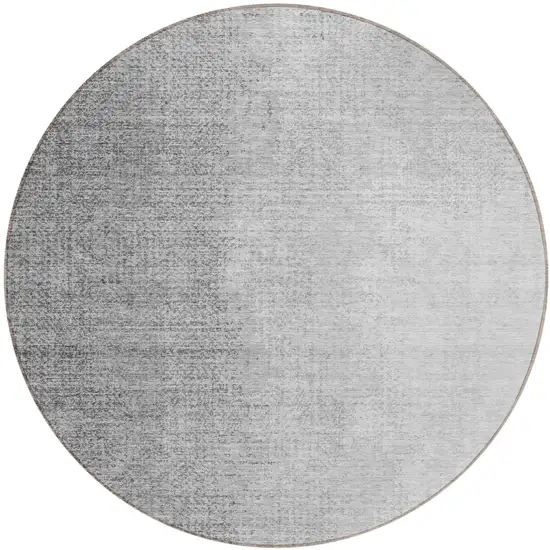 8' Gray And Silver Round Abstract Washable Indoor Outdoor Area Rug Photo 2