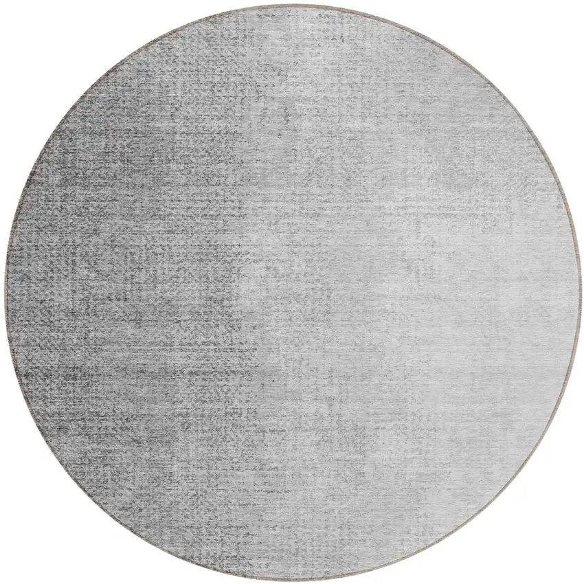 8' Gray And Silver Round Abstract Washable Indoor Outdoor Area Rug Photo 2