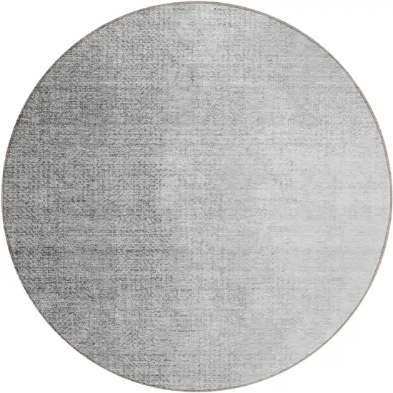 8' Gray And Silver Round Abstract Washable Indoor Outdoor Area Rug Photo 2