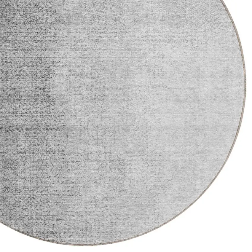 8' Gray And Silver Round Abstract Washable Indoor Outdoor Area Rug Photo 4