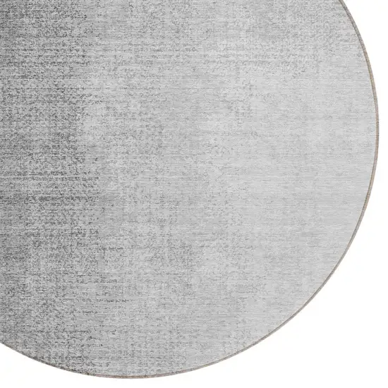 8' Gray And Silver Round Abstract Washable Indoor Outdoor Area Rug Photo 4