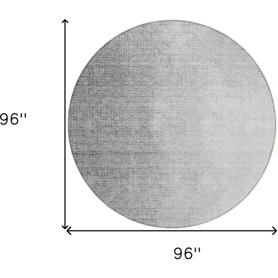 8' Gray And Silver Round Abstract Washable Indoor Outdoor Area Rug Photo 3