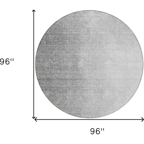 8' Gray And Silver Round Abstract Washable Indoor Outdoor Area Rug Photo 3