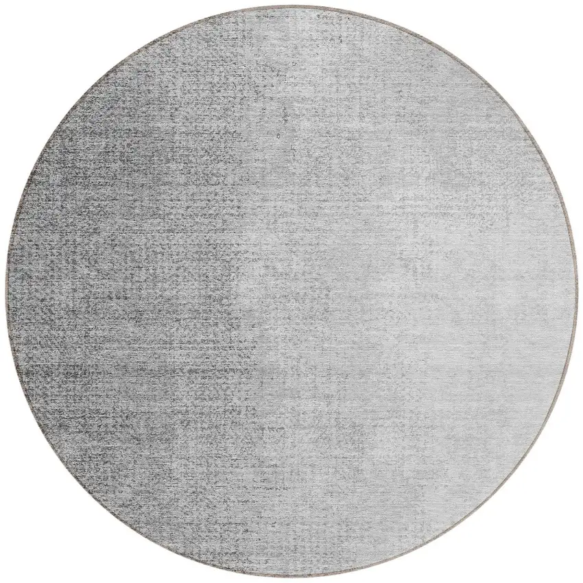 8' Gray And Silver Round Abstract Washable Indoor Outdoor Area Rug Photo 5