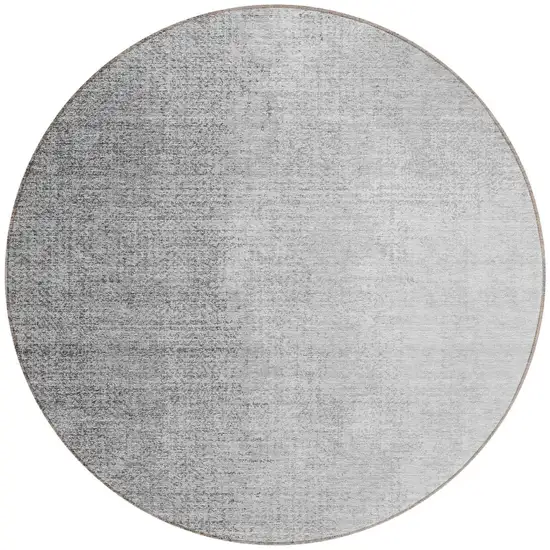 8' Gray And Silver Round Abstract Washable Indoor Outdoor Area Rug Photo 5