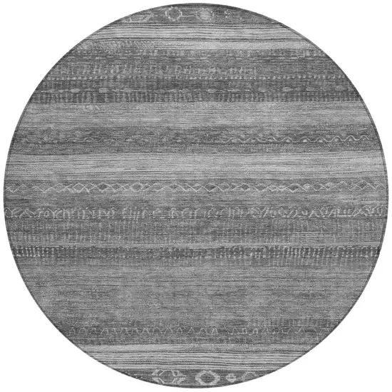 8' Gray And Silver Round Aztec Washable Indoor Outdoor Area Rug Photo 3