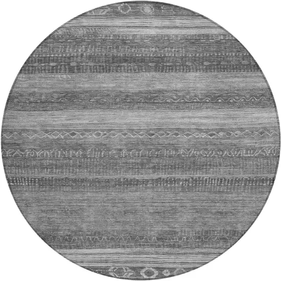 8' Gray And Silver Round Aztec Washable Indoor Outdoor Area Rug Photo 1