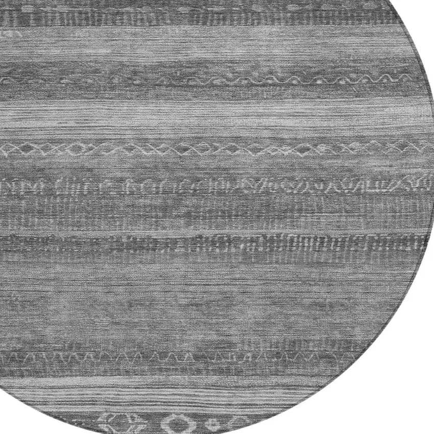 8' Gray And Silver Round Aztec Washable Indoor Outdoor Area Rug Photo 9