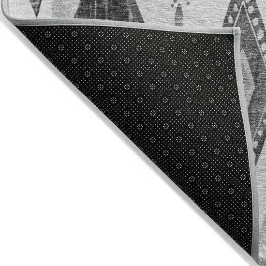 8' Gray And Silver Round Aztec Washable Indoor Outdoor Area Rug Photo 8