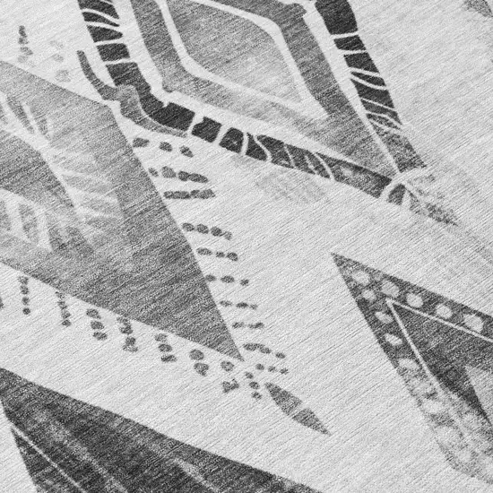 8' Gray And Silver Round Aztec Washable Indoor Outdoor Area Rug Photo 9