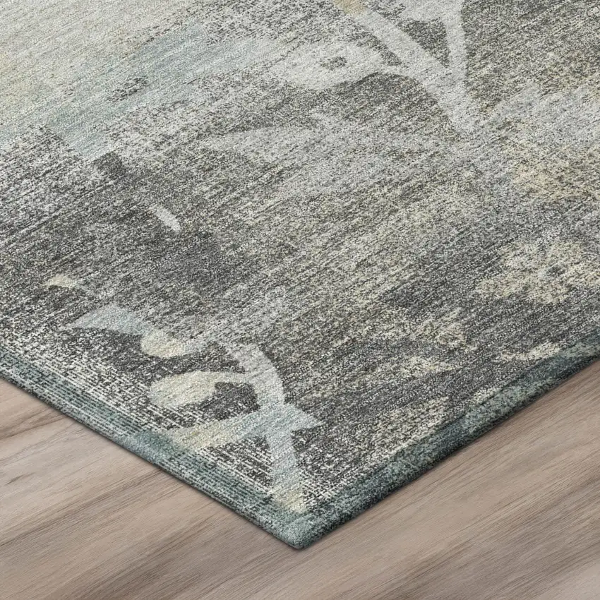 8' Gray And Silver Round Botanical Leaves Washable Indoor Outdoor Area Rug Photo 4