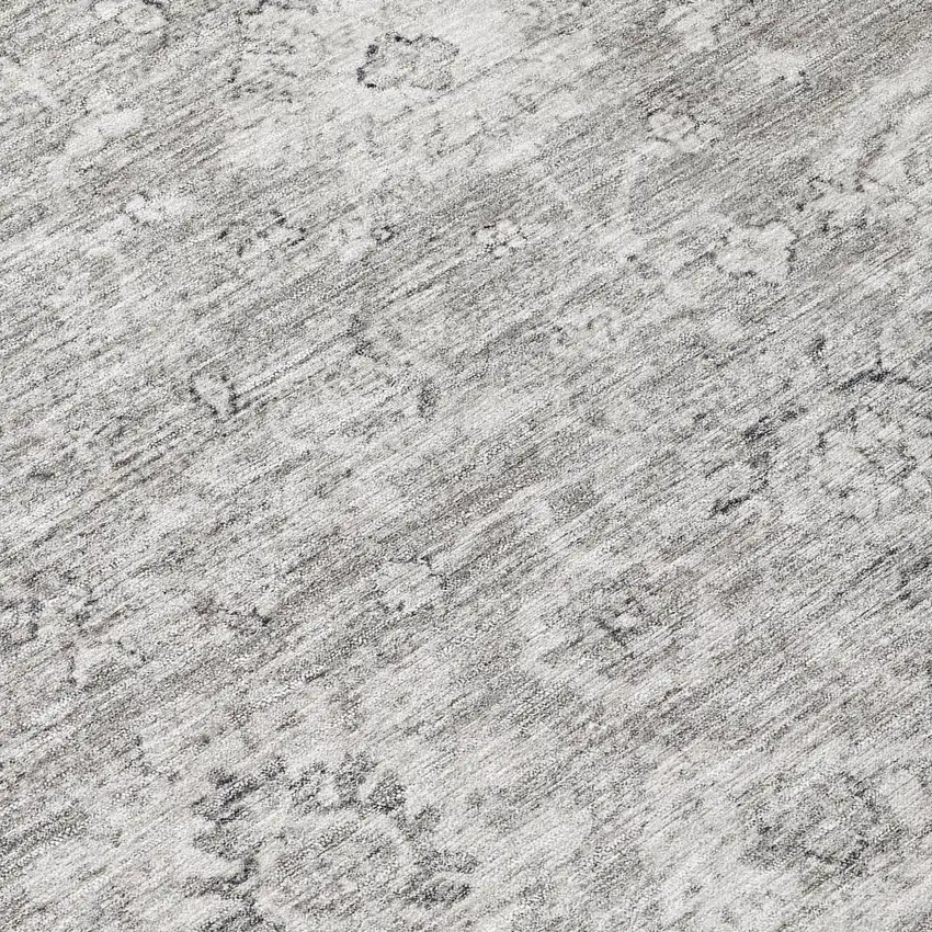 8' Gray And Silver Round Damask Washable Indoor Outdoor Area Rug Photo 8