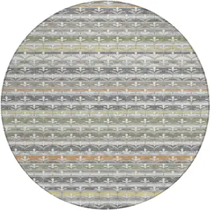 Photo of 8' Gray And Silver Round Damask Washable Indoor Outdoor Area Rug
