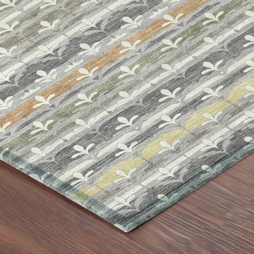 8' Gray And Silver Round Damask Washable Indoor Outdoor Area Rug Photo 6
