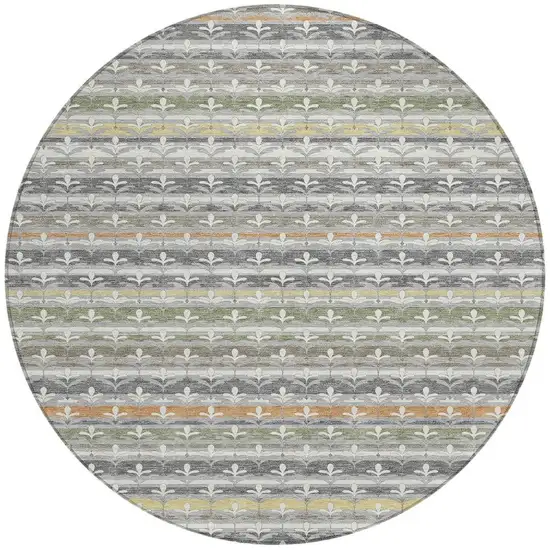 8' Gray And Silver Round Damask Washable Indoor Outdoor Area Rug Photo 3