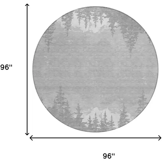 8' Gray And Silver Round Floral Washable Indoor Outdoor Area Rug Photo 5