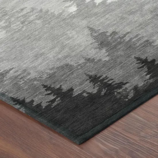 8' Gray And Silver Round Floral Washable Indoor Outdoor Area Rug Photo 3