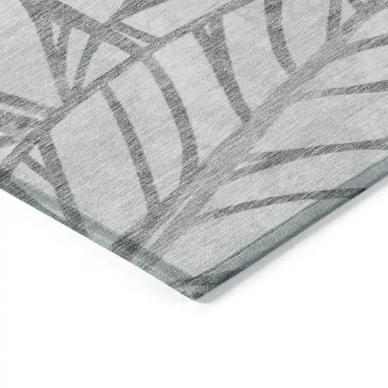 8' Gray And Silver Round Floral Washable Indoor Outdoor Area Rug Photo 3