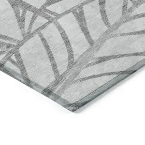 Photo of 8' Gray And Silver Round Floral Washable Indoor Outdoor Area Rug