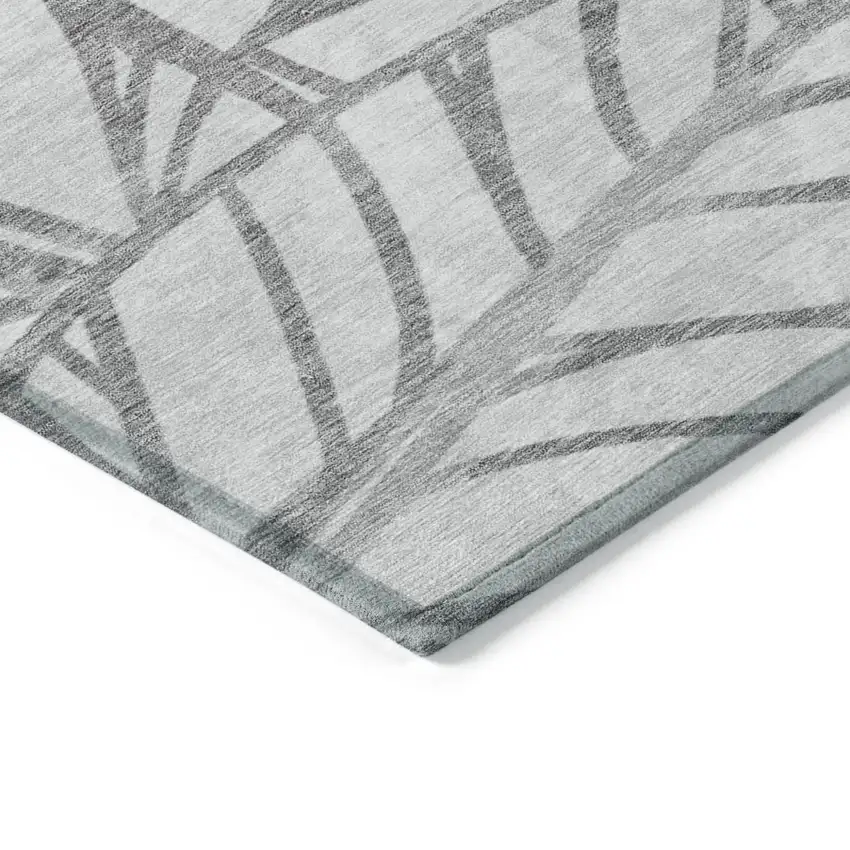8' Gray And Silver Round Floral Washable Indoor Outdoor Area Rug Photo 3