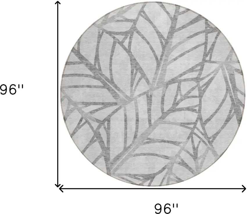 8' Gray And Silver Round Floral Washable Indoor Outdoor Area Rug Photo 3