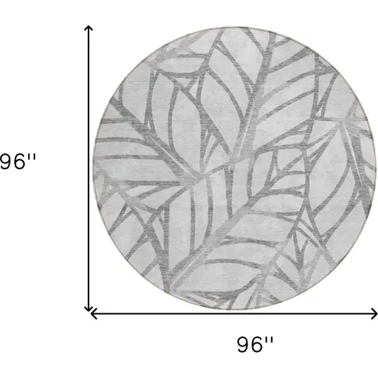 8' Gray And Silver Round Floral Washable Indoor Outdoor Area Rug Photo 3